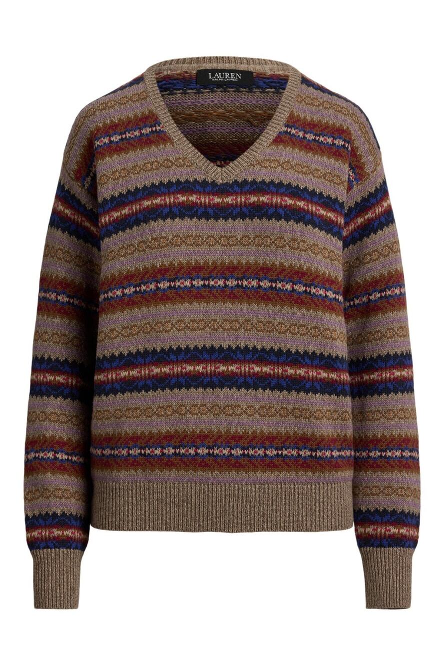 Lauren Ralph Lauren Fair Isle Cotton & Linen Pullover V-Neck Sweater Size XL
